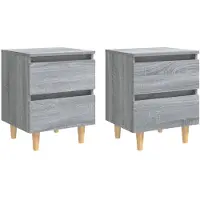 vidaXL Nachtkastjes 2 st met houten poten 40x35x50 cm grijs sonoma