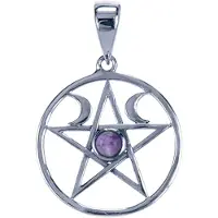 MOOYE ® - Collectie Zilveren Pentagram maanfase met amethyst ketting hanger