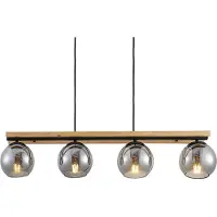 LINDBY Glazen hanglamp Enrique, dimbaar, hout licht, Woon-/ Eetkamer, Glas, Modern, hanglamp