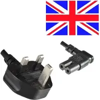 DINIC Stroomkabel met haakse C7 plug en haakse Britse (type G) stekker - 2x 0,75mm / zwart - 1,8 meter