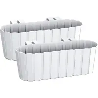 Prosperplast Balkon plantenbak/bloembak - Set van 3x stuks - met haken - kunststof - rechthoekige - wit - 38 cm - Tuin/balkon decoraties