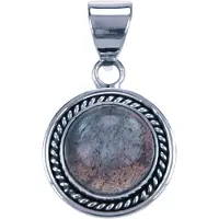 MOOYE ® - Collectie Zilveren Labradoriet rond met gladde rand ketting hanger
