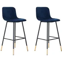 Bronx71 Velvet barkruk Mikky blauw 68 - 79 cm - Barkrukken set van 2 - barstoel