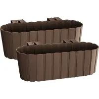 Prosperplast Balkon plantenbak/bloembak - Set van 3x stuks - met haken - kunststof - rechthoekige - bruin - 38 cm - Tuin/balkon decoraties