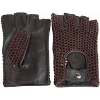 Swift vintage vingerloze crochet leren handschoenen zwart-bruin