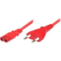 DINIC Stroomkabel met rechte C7 plug en rechte stekker - 2x 0,75mm / rood - 1,8 meter