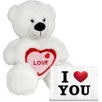 Gerim Pluche knuffel Valentijn I Love You beertje 30cm met hartjes wenskaart - Knuffelberen