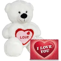Gerim Pluche knuffel Valentijn I Love You beertje 30cm met hartjes wenskaart - Knuffelberen