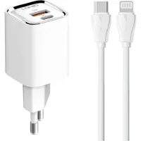 LDNIO Wall charger A2317C USB, USB-C 30W + USB-C - Lightning Cable