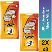 BIC Wegwerpscheermesjes - 3 Sensitive - Voordeelverpakking - 2 x 8 stuks - 16 stuks - Aloë Vera en Vitamine E
