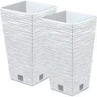 Prosperplast Plantenpot/bloempot Furu Stripes - 2x - voor buiten - kunststof - wit - vierkant - D26 x H50 cm