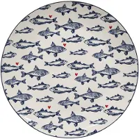 Clayre & Eef Dinerbord Ø 26 cm Wit Blauw Porselein Vissen Eetbord Wit Eetbord