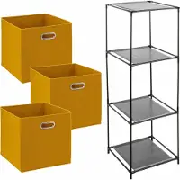Bathroom Solutions Kastmandjes/opberg mandjes - geel - 3x stuks van 29 Liter - In rekje van 34 x 98 cm - Opbergmanden