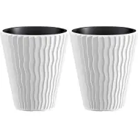 Prosperplast Plantenpot/bloempot Sand Waves - 2x - buiten/binnen - kunststof - wit - D39 x H43 cm - met binnenpot