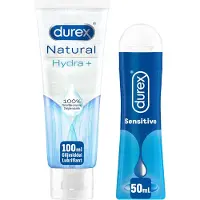 Durex - 2 Glijmiddelen Waterbasis voor comfort - Natural Hydratant 100% Natuurlijk Glijmiddel 100ML - Sensitive Glijmiddel 50ML