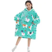 Badrock Alpaca fleece hoodie deken met mouwen kind – fleece poncho kind – plaid met mouwen - maat 128/152 – lengte 75 cm - chillen – Warm & zacht – relax outfit kids – mint -