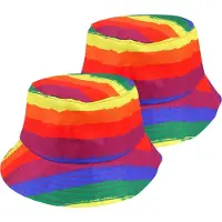 Henbrandt Vissershoedje/zonnehoed - 2x - regenboog - katoen - zonnebescherming voor volwassenen - PRIDE verkleed accessoires