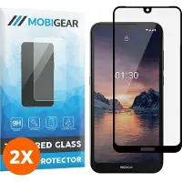 Mobigear Screenprotector geschikt voor Nokia 1.3 Glazen | Premium Screenprotector - Case Friendly - Zwart (2-Pack)