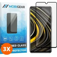 Mobigear Screenprotector geschikt voor POCO M3 Glazen | Premium Screenprotector - Case Friendly - Zwart (3-Pack)
