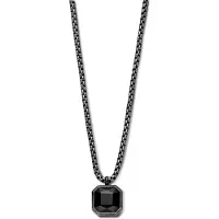 Frank 1967 7FN-0055 Stalen Ketting met Hanger - Heren - Agaat - 22x22mm - 70cm - Rond Venetiaans - 3,9mm Dikte - Staal - Antraciet - Zwart - Cadeau voor mannen
