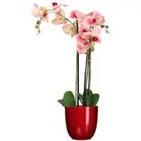 Mica Decorations Orchidee kunstplant roze - 75 cm - inclusief bloempot rood glans - Kunstbloemen in pot