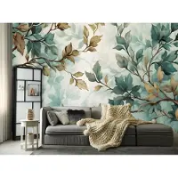 Consalnet Vliesbehang - Fotobehang - Bladeren - Bomen - Kunst - Abstract - Natuur - Pastel - Groen - Oranje - 219x312 cm (Hoogte x Lengte)