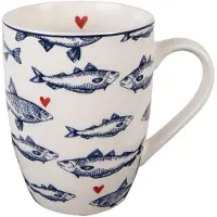 Clayre & Eef Mok 350 ml Wit Blauw Porselein Vissen Theemok Wit Theemok
