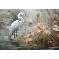 Consalnet Vliesbehang - Fotobehang - Vogel - Bloemen - Natuur - Kunst - Rivier - Water - Vogels - 146x208 cm (Hoogte x Lengte)