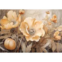 Consalnet Vliesbehang - Fotobehang - Bloemen - Natuur - Kunst - Bloem - Bladeren - Beige - Geel - 254x416 cm (Hoogte x Lengte)