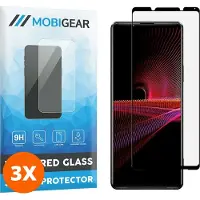 Mobigear Screenprotector geschikt voor Sony Xperia 1 III Glazen | Premium Screenprotector - Case Friendly - Zwart (3-Pack)
