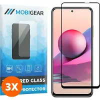 Mobigear Screenprotector geschikt voor Xiaomi Redmi Note 10S Glazen | Premium Screenprotector - Case Friendly - Zwart (3-Pack)