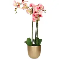 Mica Decorations Orchidee kunstplant roze - 75 cm - inclusief bloempot goud glans - Kunstbloemen in pot