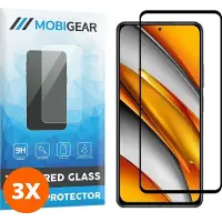 Mobigear Screenprotector geschikt voor POCO F3 Glazen | Premium Screenprotector - Case Friendly - Zwart (3-Pack)