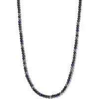 Frank 1967 7FN-0057 Kralen Ketting Natuursteen 6,5mm - Heren - 65cm - Lapis Lazuli - Hematiet - Agaat - Vulkaan Glas - Zwart - Blauw - Cadeau voor mannen