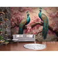 Consalnet Vliesbehang - Fotobehang - Vogels - Pauwen - Bloemen - Veren - Takken - Landschap - Vogel - Pauw - 416x290cm