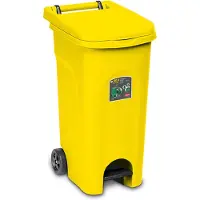 Kerbl Container 'Urban' - 80 liter - Kliko - Pedaalemmer - Rolcontainer - Met wielen - Geel