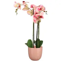 Mica Decorations Orchidee kunstplant roze - 75 cm - inclusief bloempot lichtroze glans - Kunstbloemen in pot
