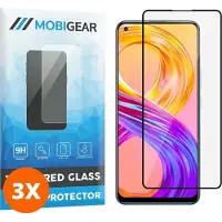 Mobigear Screenprotector geschikt voor Realme 8 Glazen | Premium Screenprotector - Case Friendly - Zwart (3-Pack)
