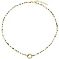 CO88 Collection 8CN-26401 Kralenketting met Ronde Karabijnring - 12mm - 40+5cm - 3mm Dikte - Staal - Kralen - Wit;Goudkleurig