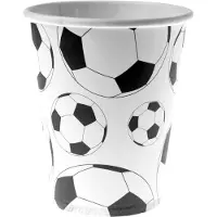 SANTEX feest wegwerp bekertjes - voetbal - 10x stuks - 270 ml - wit/zwart - karton