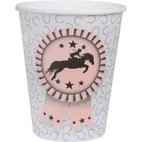 SANTEX feest wegwerp bekertjes - paarden - 10x stuks - 270 ml - lichtgrijs/roze - karton