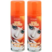Goodmark Carnaval verkleed haarverf/haarspray - 2x - supporters - oranje - busjes 125 ml