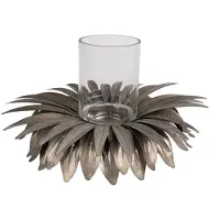 Clayre & Eef Waxinelichthouder Bloem Ø 41x20 cm Goudkleurig Ijzer Glas Kaarsenhouder Goudkleurig Kaarsenhouder