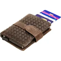 Figuretta RFID Creditcardhouder met Muntgeldvak - Cardprotector - Vlechtpatroon - Dames en Heren - Echt Leer - Bruin