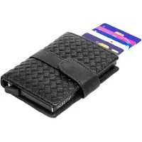 Figuretta RFID Creditcardhouder met Muntgeldvak - Cardprotector - Vlechtpatroon - Dames en Heren - Echt Leer - Zwart