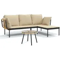 vidaXL - 3-delige - Loungeset - met - kussens - poly - rattan - beige
