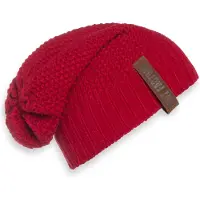 Knit Factory Coco Gebreide Muts Heren & Dames - Sloppy Beanie hat - Bright Red - Warme rode Wintermuts - Unisex - One Size