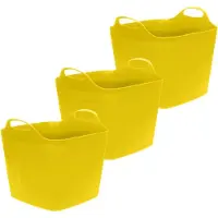 Excellent houseware Flexibele emmer - 3x - geel - 25 liter - kunststof - vierkant - 35 x 38 cm