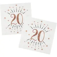 SANTEX Verjaardag feest servetten leeftijd - 50x - 20 jaar - rose goud - 33 x 33 cm