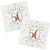 SANTEX Verjaardag feest servetten leeftijd - 50x - 50 jaar - rose goud - 33 x 33 cm